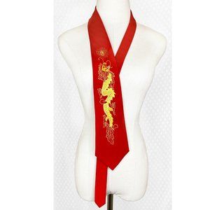 Vintage 1960's Silk Red and Gold Embroidered Dragon Tie
